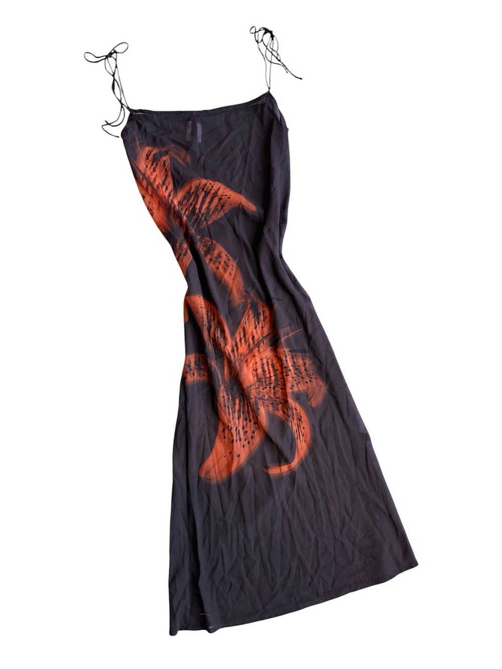 White Fox Brown Orange Floral Sheer Tie Strap Midi Maxi Dress XS